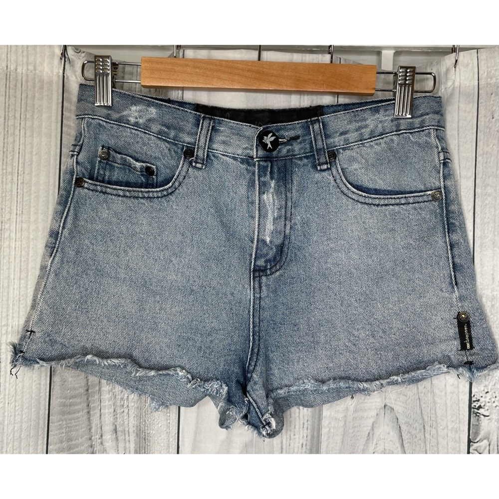 One Teaspoon Distressed High Waist Denim Jean Shorts Cut Off Frayed Hem Sz 26 - Picture 2 of 11